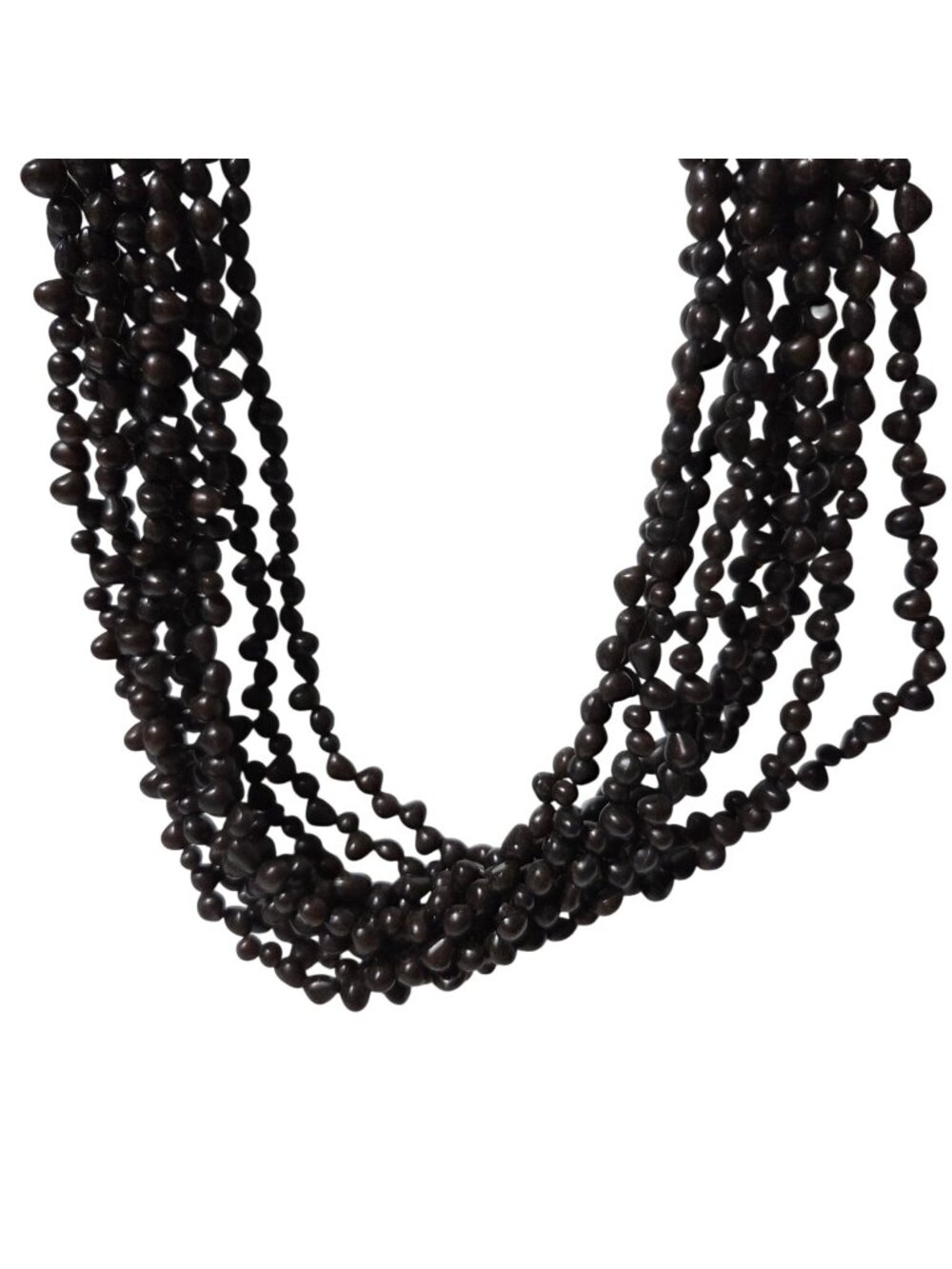 Chunky Brown Beaded Necklace Silver Tone Cone Caps Retro Fashion Jewelry Women